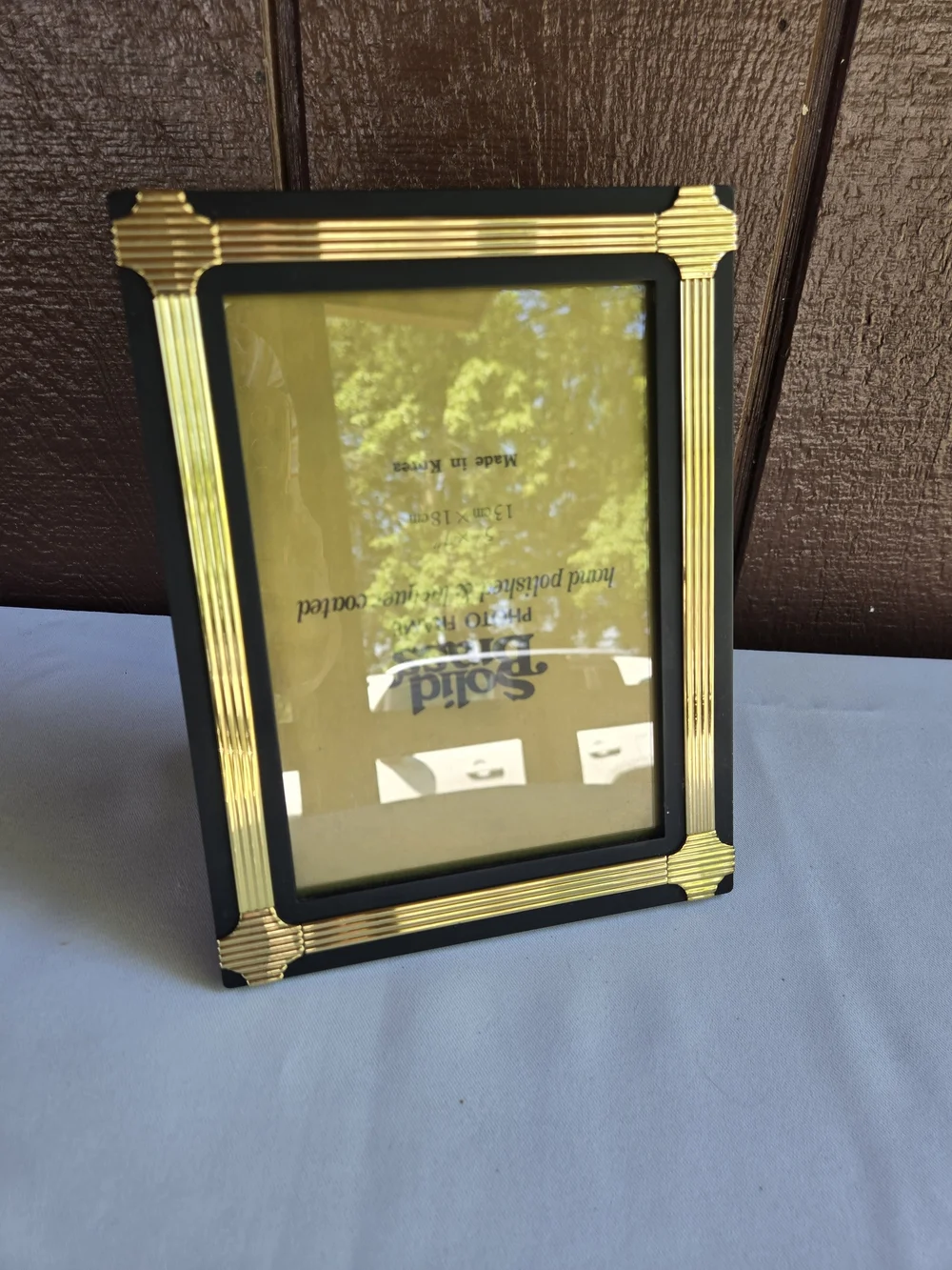 Solid Brass Golden Ribbon Accented Photo Frame Vintage